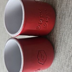 La Fermiere Ceramic Glazed Red LIPS " Bijou"Reuseable Jar Qty 2